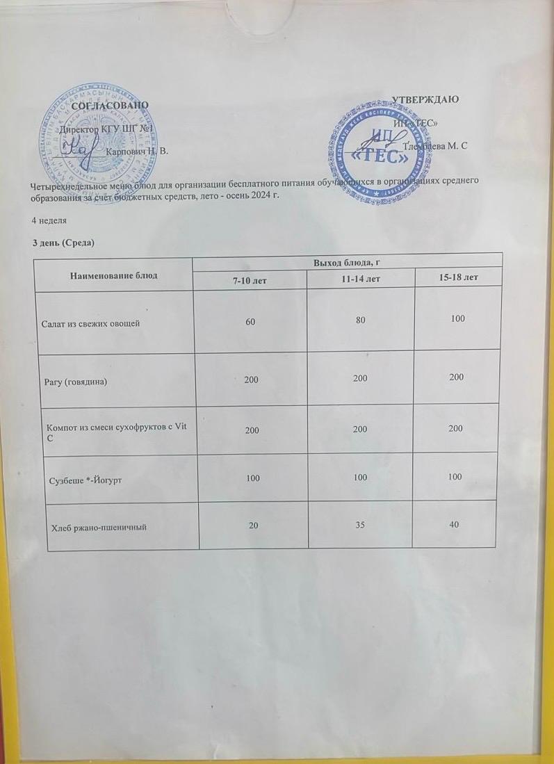 АС МӘЗІРІ 5 АПТА 3 КҮН/МЕНЮ 5 НЕДЕЛЯ 3 ДЕНЬ