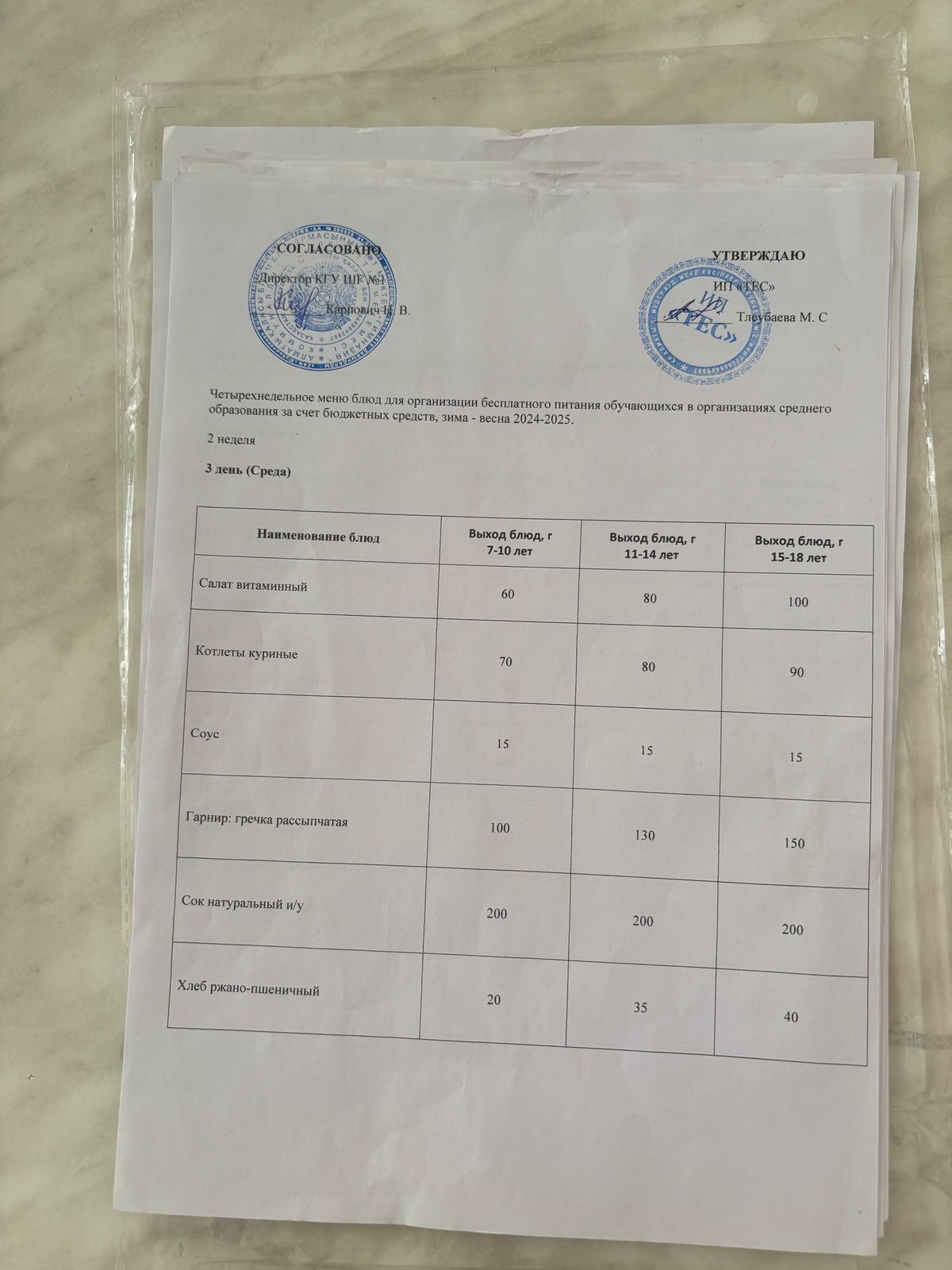 АС МӘЗІРІ 2 АПТА 3 КҮН/МЕНЮ 2 НЕДЕЛЯ 3 ДЕНЬ