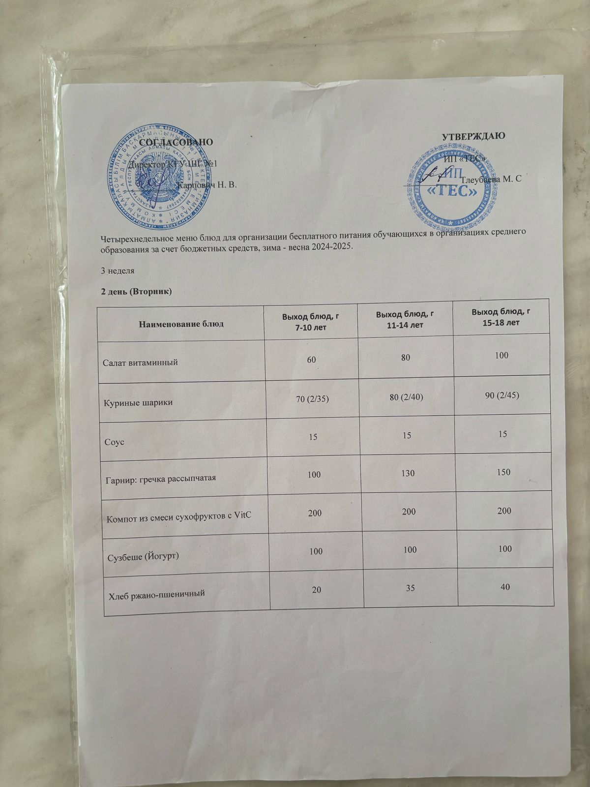 АС МӘЗІРІ 3 АПТА 2 КҮН/МЕНЮ 3 НЕДЕЛЯ 2 ДЕНЬ