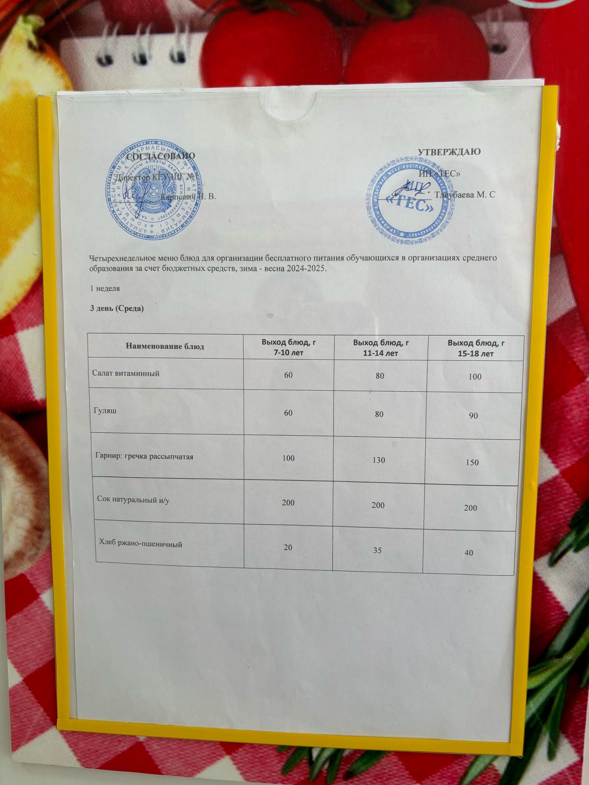 АС МӘЗІРІ 1 АПТА 3 КҮН/МЕНЮ 1 НЕДЕЛЯ 3 ДЕНЬ