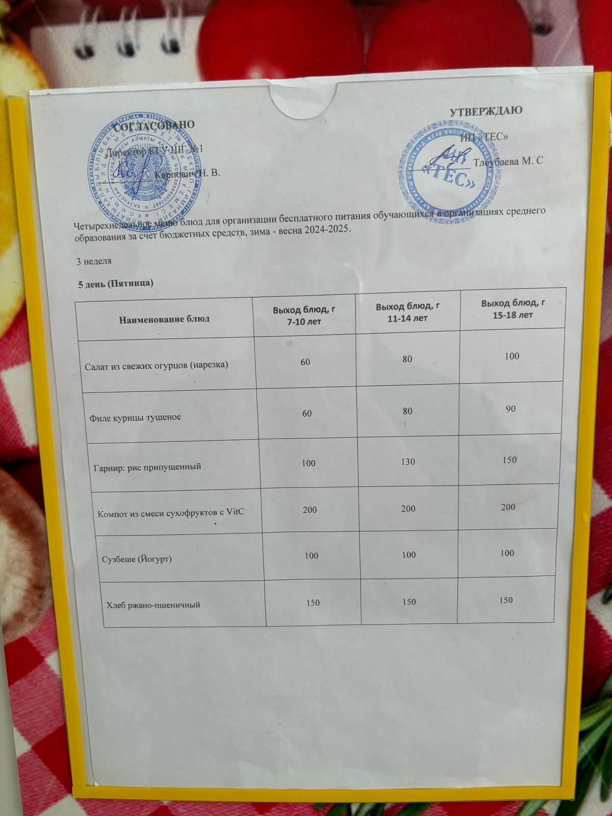 АС МӘЗІРІ 3 АПТА 5 КҮН/МЕНЮ 3 НЕДЕЛЯ 5 ДЕНЬ