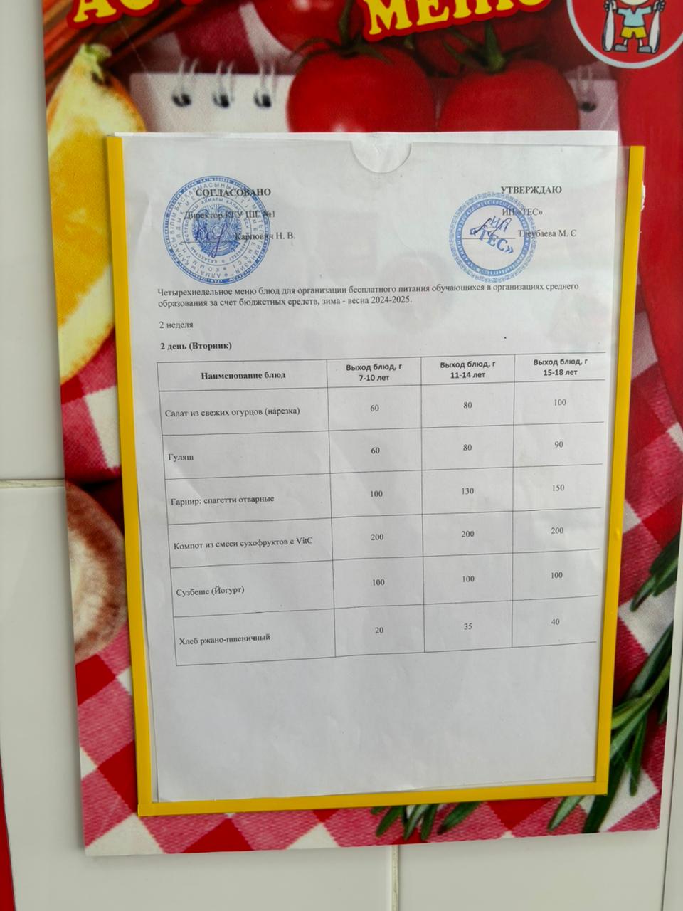 АС МӘЗІРІ 2 АПТА 2 КҮН/МЕНЮ 2 НЕДЕЛЯ 2 ДЕНЬ