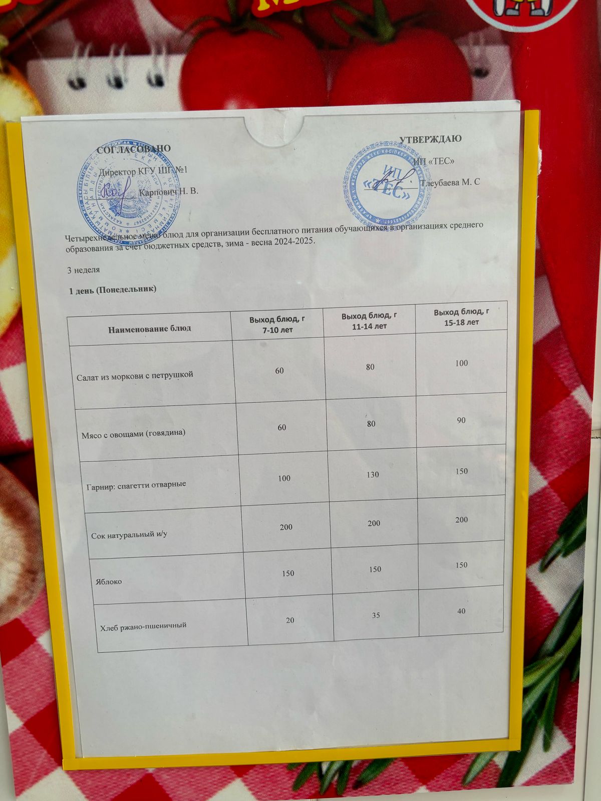 АС МӘЗІРІ 3 АПТА 1 КҮН/МЕНЮ 3 НЕДЕЛЯ 1 ДЕНЬ