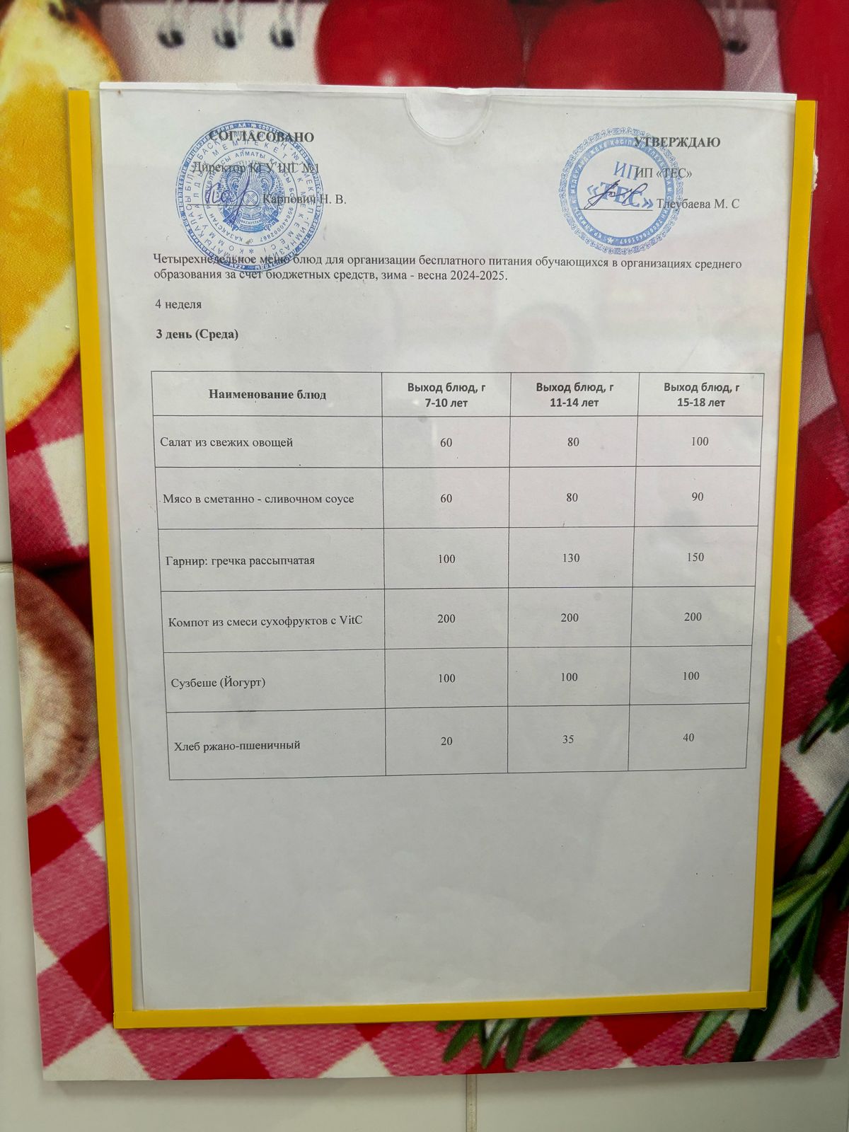 АС МӘЗІРІ 4 АПТА 3 КҮН/МЕНЮ 4 НЕДЕЛЯ 3 ДЕНЬ