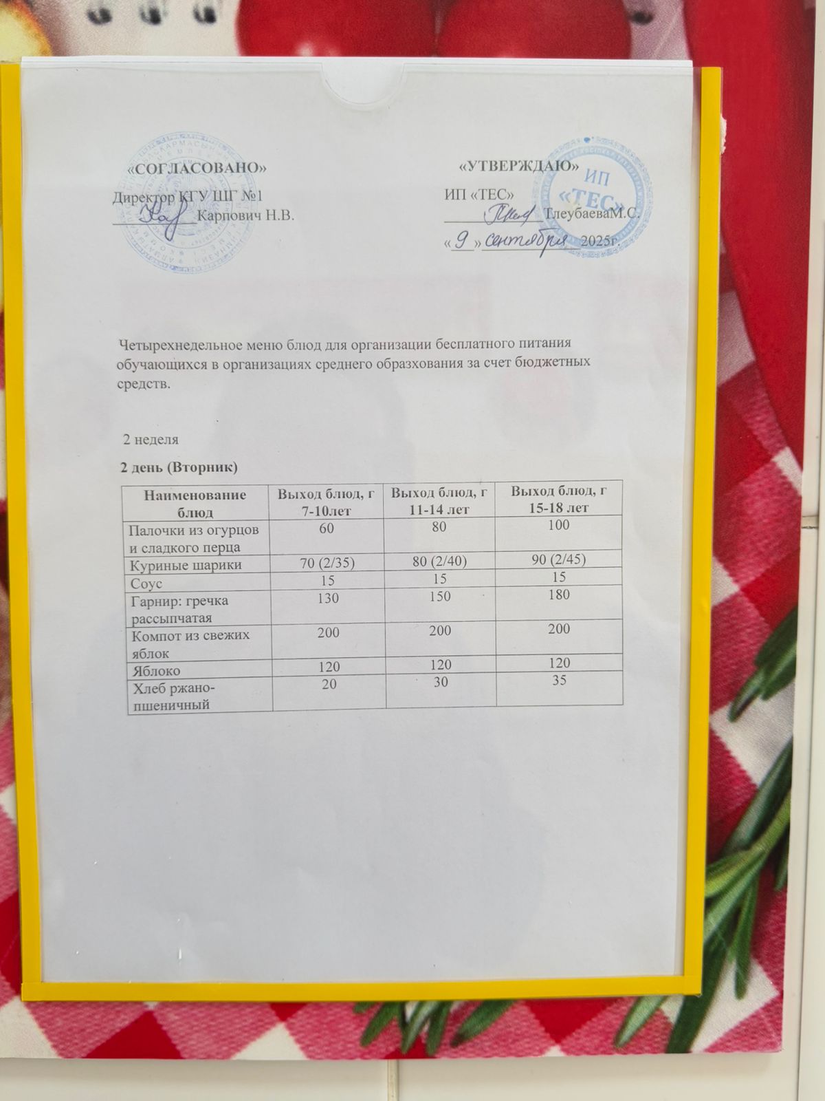 АС МӘЗІРІ 2 АПТА 2 КҮН/МЕНЮ 2 НЕДЕЛЯ 2 ДЕНЬ