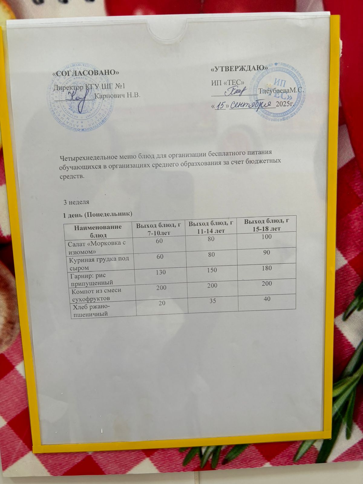 АС МӘЗІРІ 3 АПТА 1 КҮН/МЕНЮ 3 НЕДЕЛЯ 1 ДЕНЬ