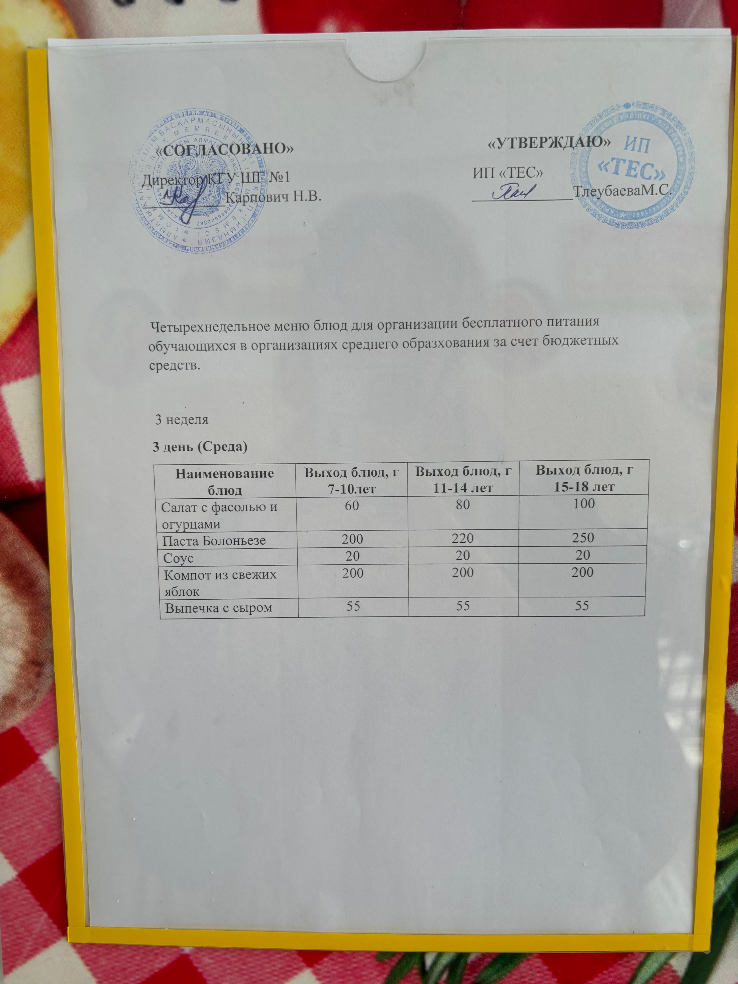 МЕНЮ 3 НЕДЕЛЯ 3 ДЕНЬ/МӘЗІР 3 АПТА 3 КҮН